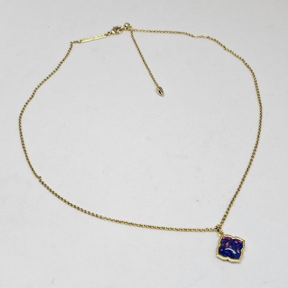 Kendra Scott Mallory Pendant Necklace Indigo Kyocera Opal Stone Gold Plated 19" - Picture 10 of 12